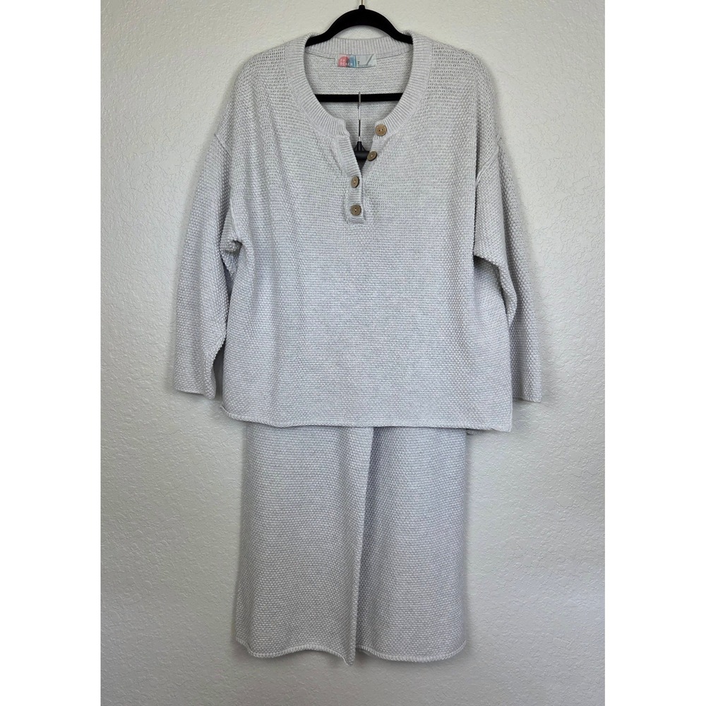 Free People Beach Hailee Sweater Pants Set Women's 100% Cotton Light Gray Medium